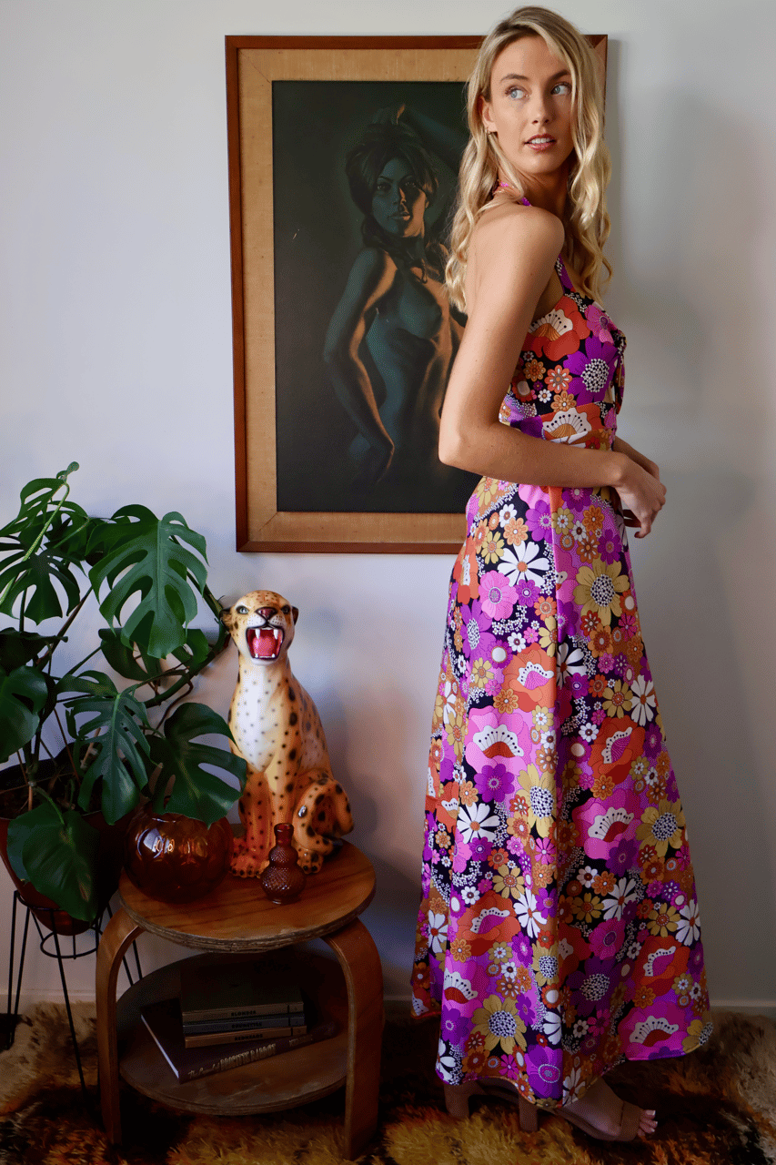 Tie front maxi dress in Psychedelic Meadow Pink | YESTERDAY PEOPLE